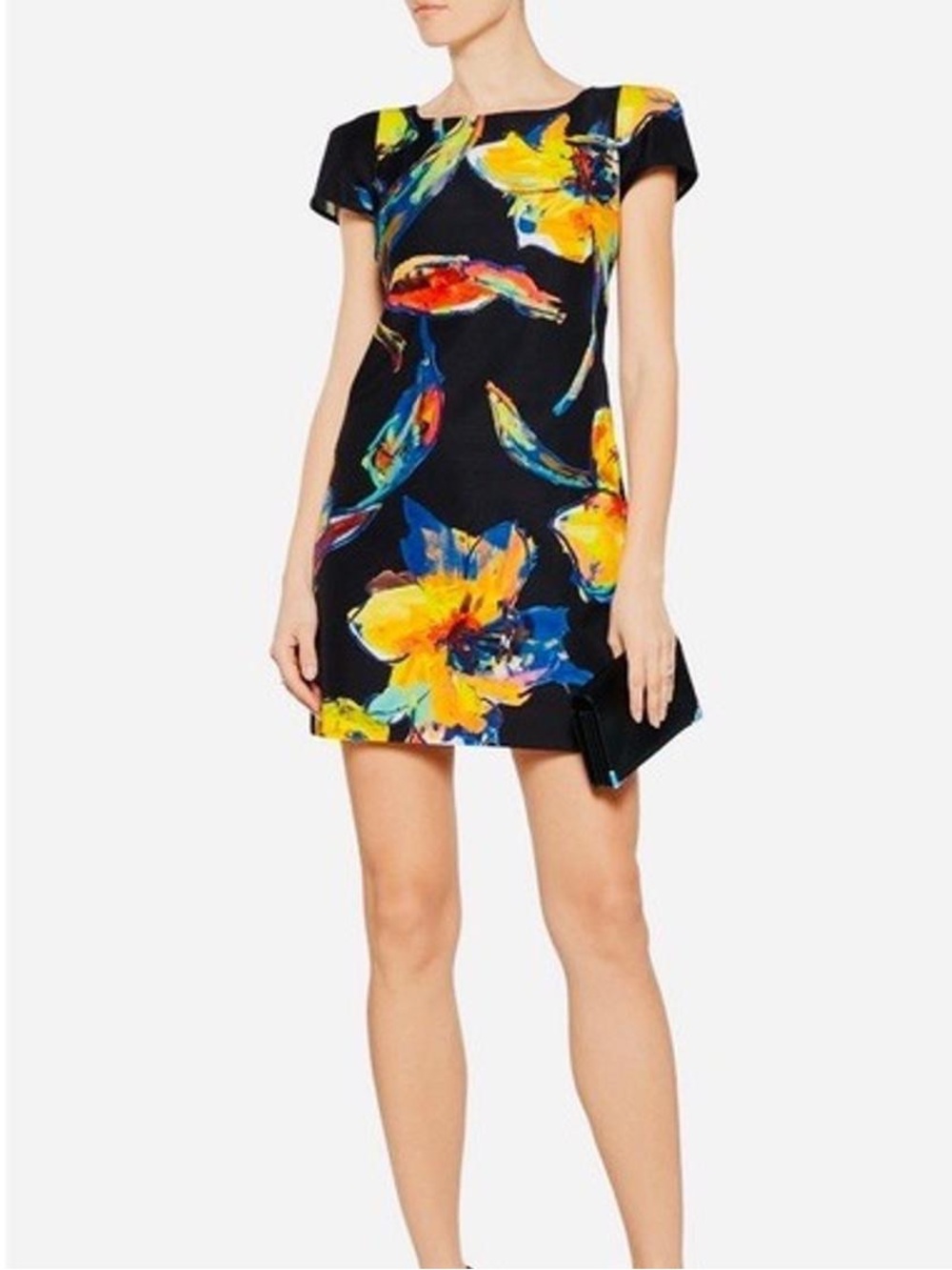 Milly Chloe Floral Lined Mini Dress Black Yellow 00